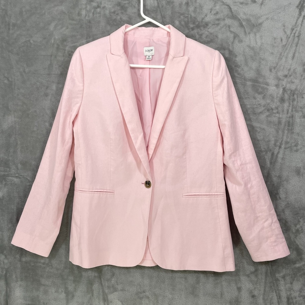 J.CREW Linen Blend One Button Blazer Women's Size 8 Blush Pink AL222 Lined